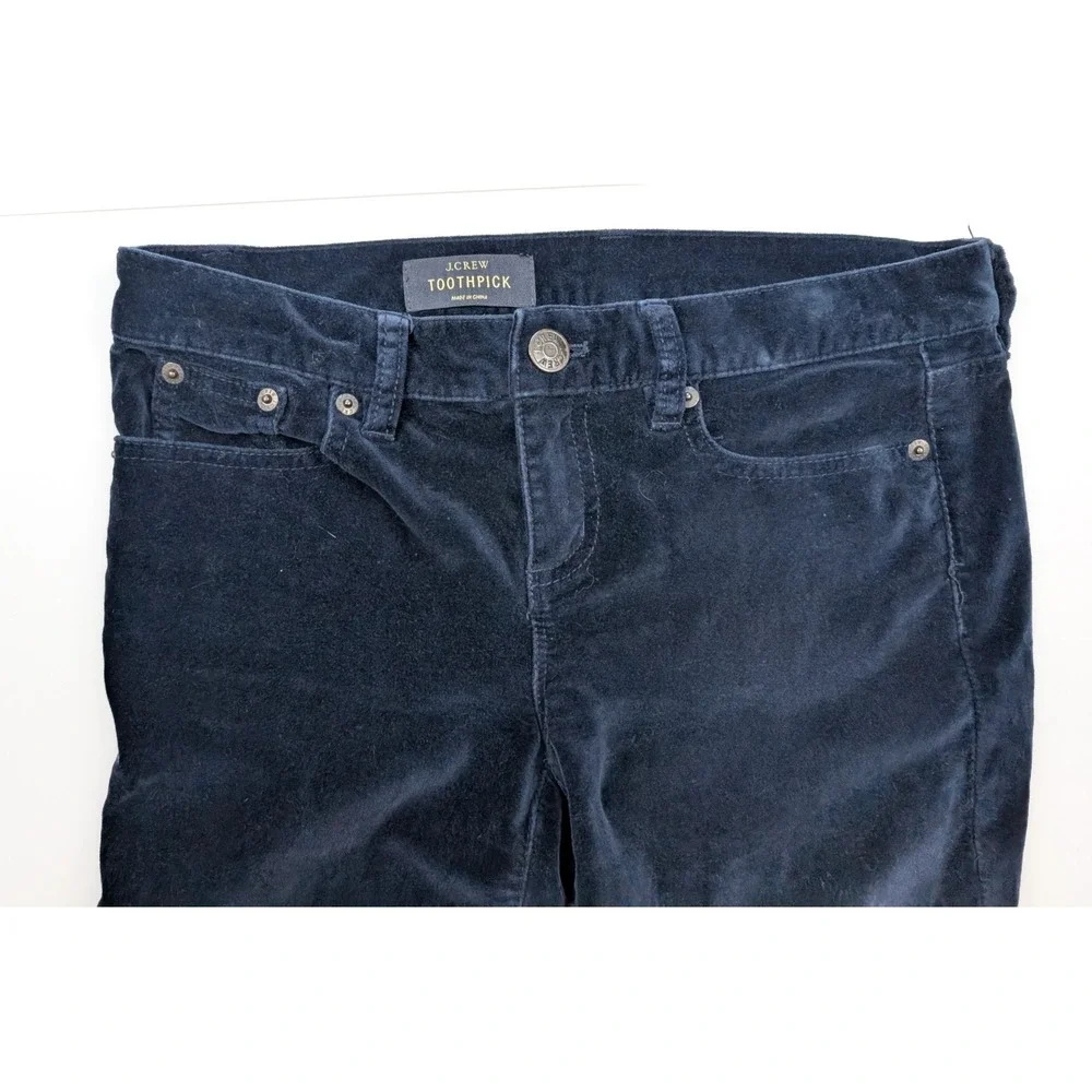 J.‎ Crew Toothpick Mid Rise Blue Velour Ankle Pants Women's Size 25x27